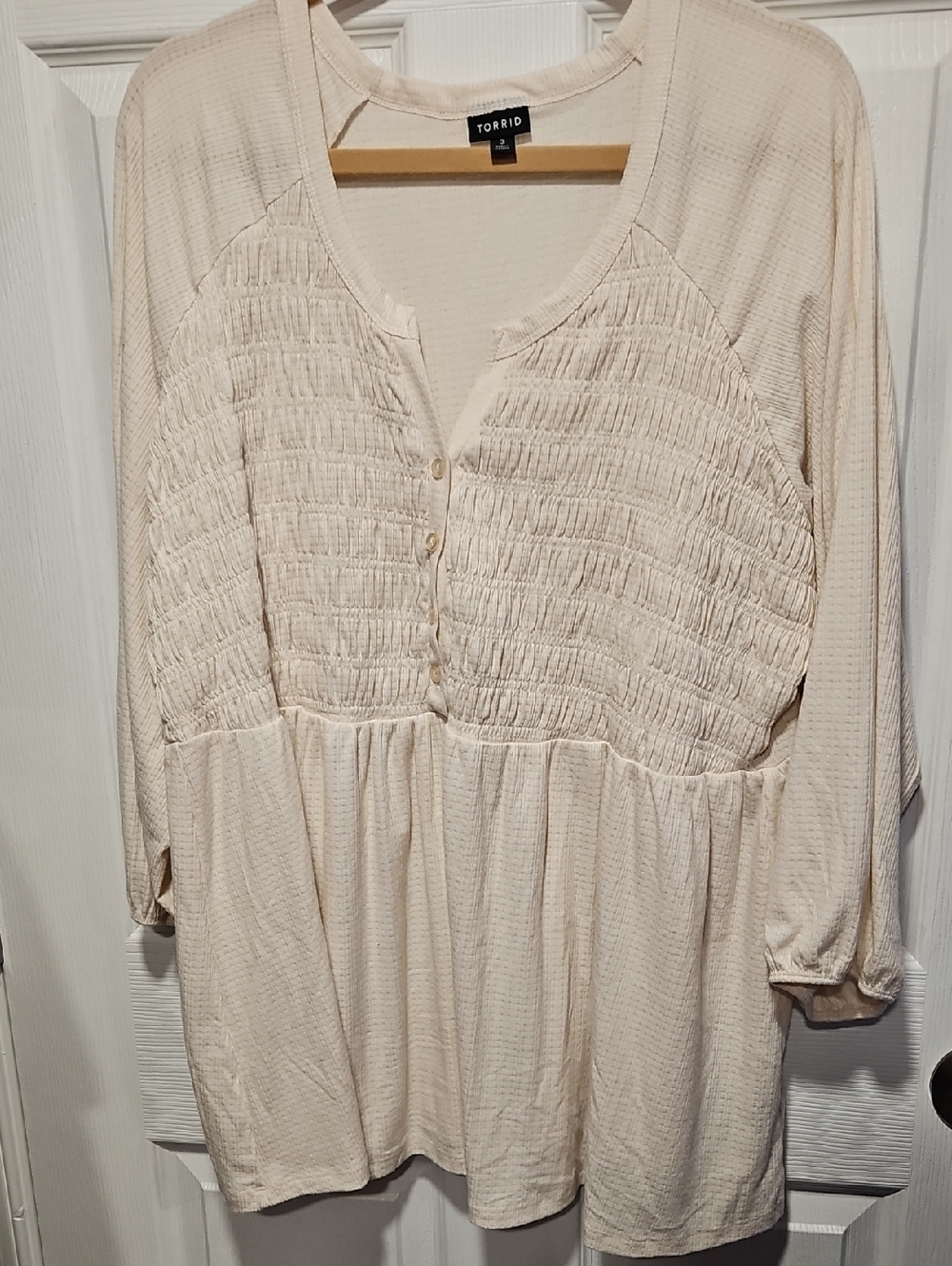 torrid Cream Smocked Henley Tunic Top
